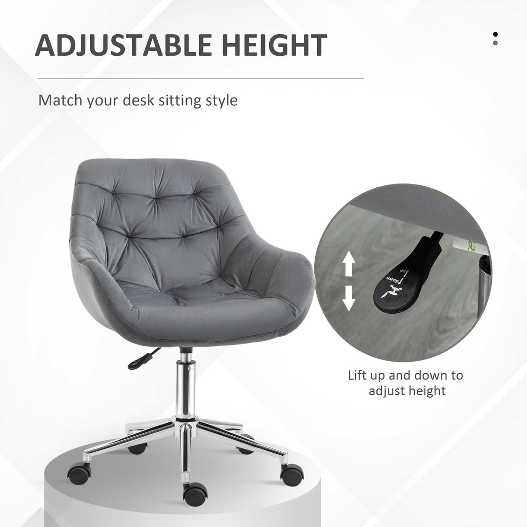 Home Office Chair Velvet Ergonomic Computer Chair Comfy Desk Chair with Adjustable Height, Arm and Back Support, Dark Grey