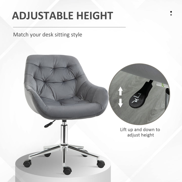 Home Office Chair Velvet Ergonomic Computer Chair Comfy Desk Chair with Adjustable Height, Arm and Back Support, Dark Grey