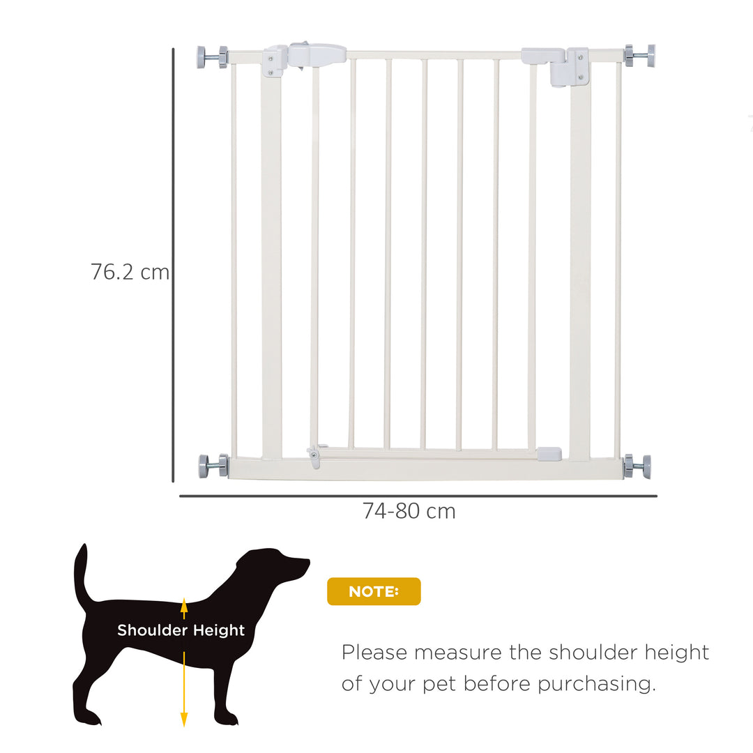 MCL Pressure Fit Safety Gate, Adjustable Dog Gate, Pet Barrier for for Doorways, Staircases and Hallways with Auto Close, Double Locking, Opening 74-80cm, White