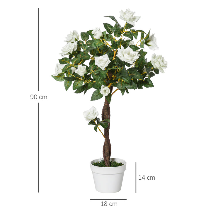 Set of 2 Artificial Plants White Rose Floral in Pot, Fake Plants for Home Indoor Outdoor Decor, 90cm