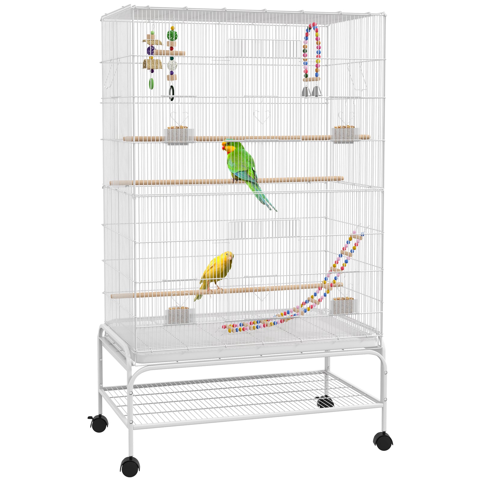 Bird Cage w/ Stand, Toys, Accessories, for Canaries, Finches, White