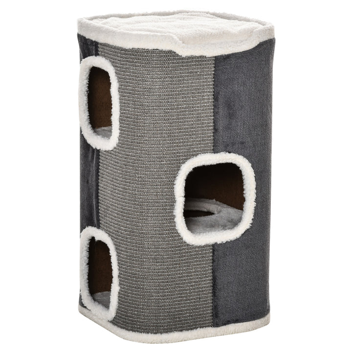 PawHut Sisal Cat Barrel with Soft Plush & Lamb Fleece Grey | Aosom UK