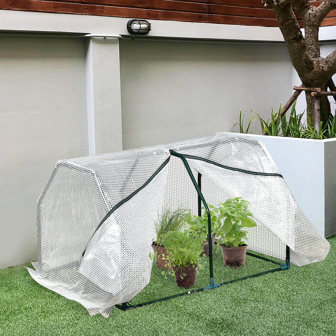 MCL Mini  Greenhouse Grow House PVC Cover Steel Frame White 99L x 71W x 60H cm