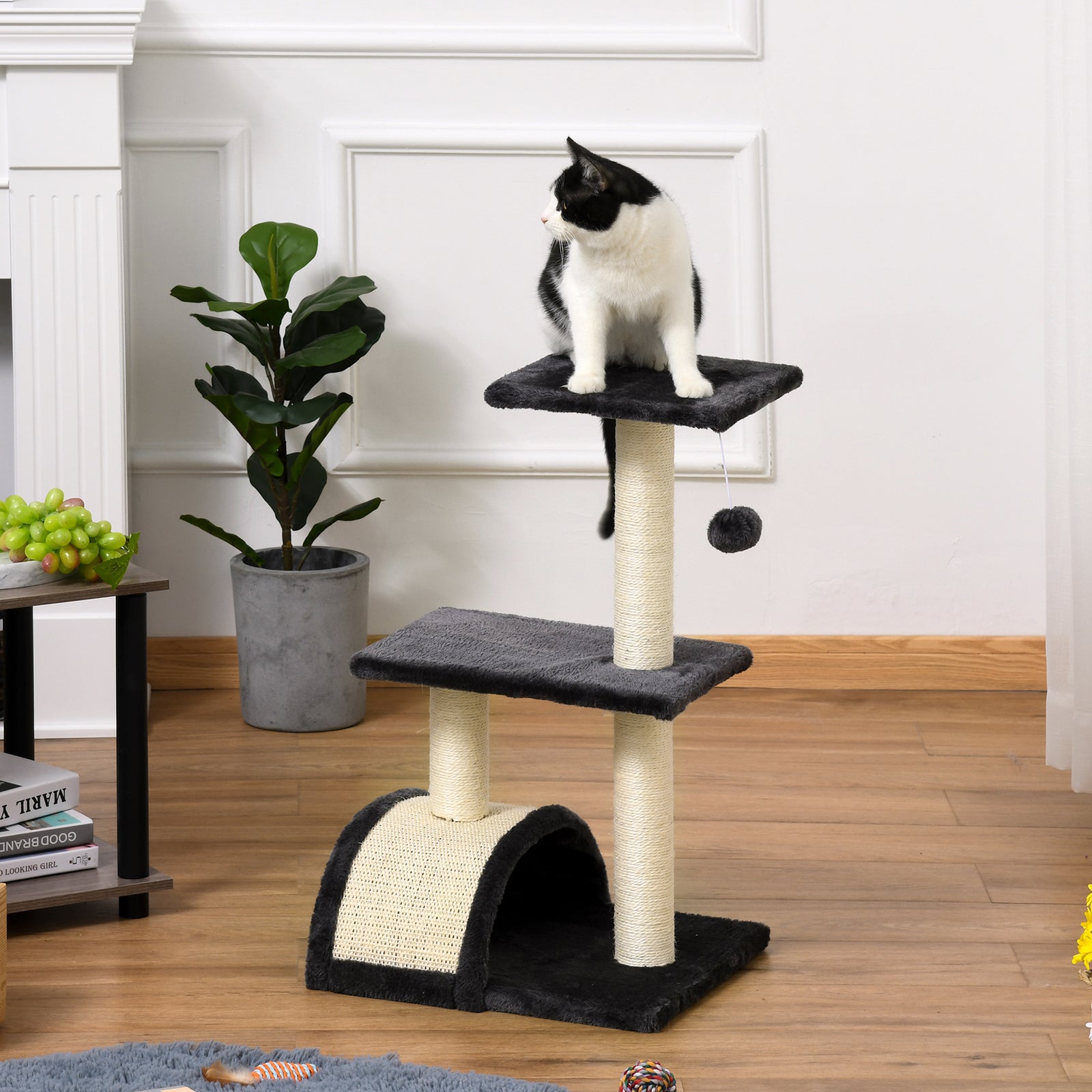 72cm Cat Tree with Scratching Post, Pad for Indoor Cats - Black