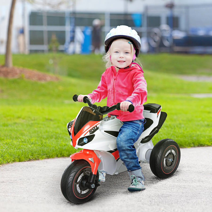 Kids Ride-On Police Bike 3-Wheel Vehicle w/ Music Lights Safe Seat Handlebars Toddler NO POWER Child Learning Fun Development 18-36 Months White