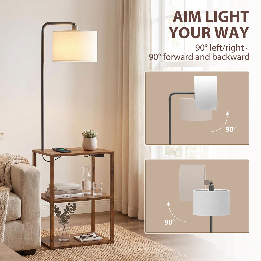 Dimmable Floor Lamp with Shelves, Charging Station, 3-Tier Storage - view 5