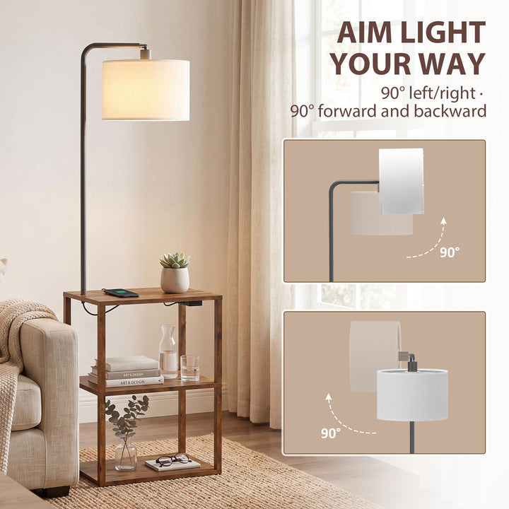 Dimmable Floor Lamp with Shelves, Charging Station, 3-Tier Storage - view 5