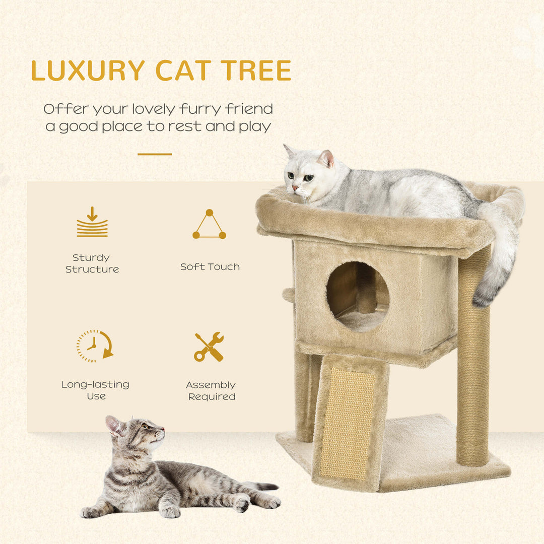 PawHut Cat Tree Tower, Kitten Climbing Activity Centre with Jute Scratching Pad, Ball Toy, Condo Perch Bed, 40 x 40 x 57 cm, Coffee | Aosom UK