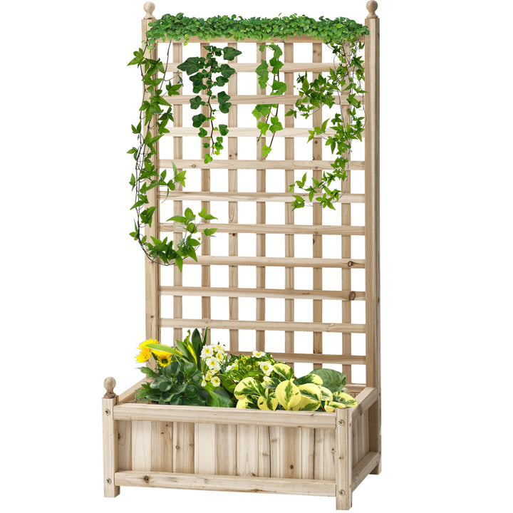 Outsunny Garden Planters with Trellis for Climbing Vines, Wood Raised Beds for Garden, Flower Pot, Indoor Outdoor, Natural | Aosom UK