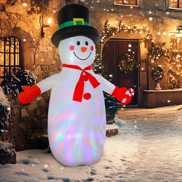 Outsunny 8FT Christmas Inflatable Outdoor Decoration with Dynamic Disco &amp; LED Lights, Self-Inflating Christmas Blow Up Snowman for Garden, Indoor Outdoor Home Decor