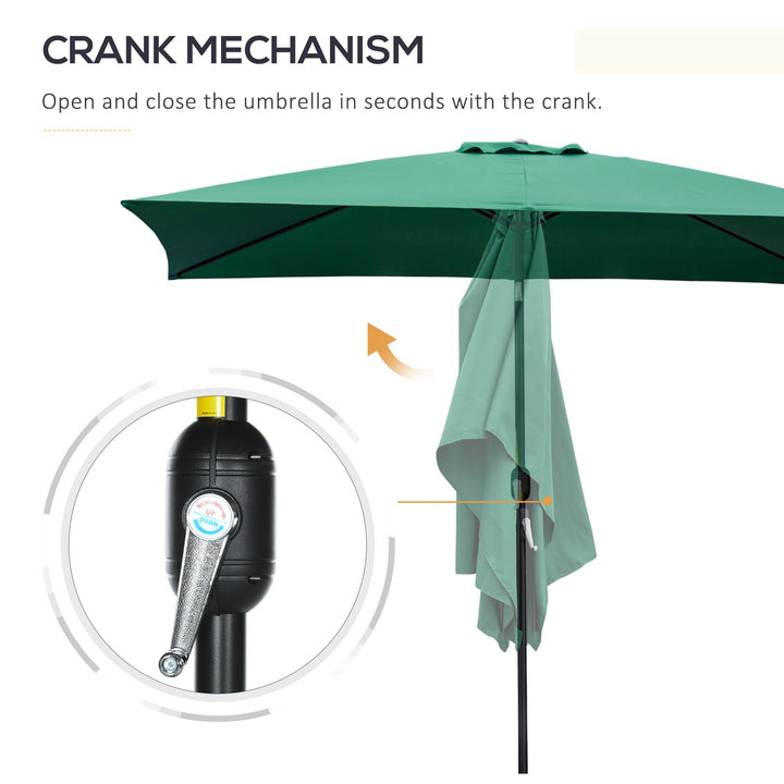 3x2m Patio Parasol Garden Umbrellas Canopy with Aluminium Tilt Crank Rectangular Sun Shade Steel, Green