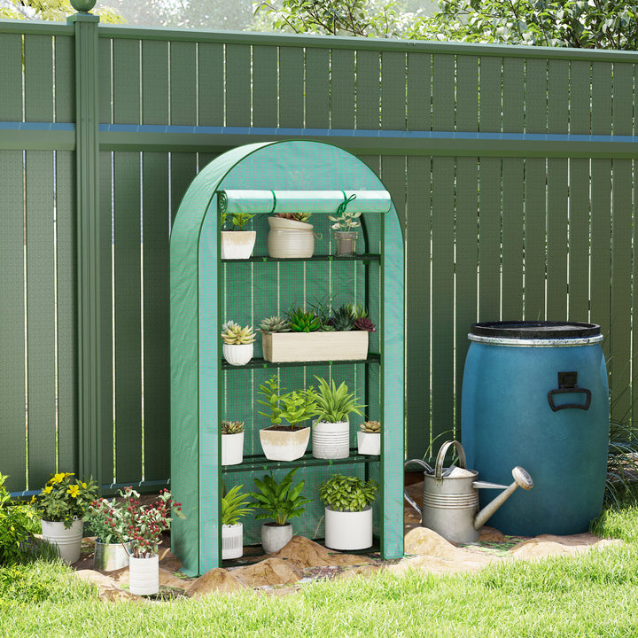 4 Tier Mini Greenhouse with Reinforced PE Cover, Portable Small Greenhouse with Roll-Up Door, 105 x 45 x 160cm, Green