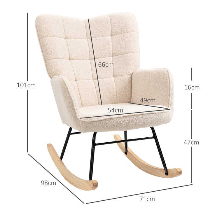 HOMCOM Wingback Rocking Chair for Nursing, Berber Fleece Nursery Glider Rocker, Modern Armchair for Living Room, Beige