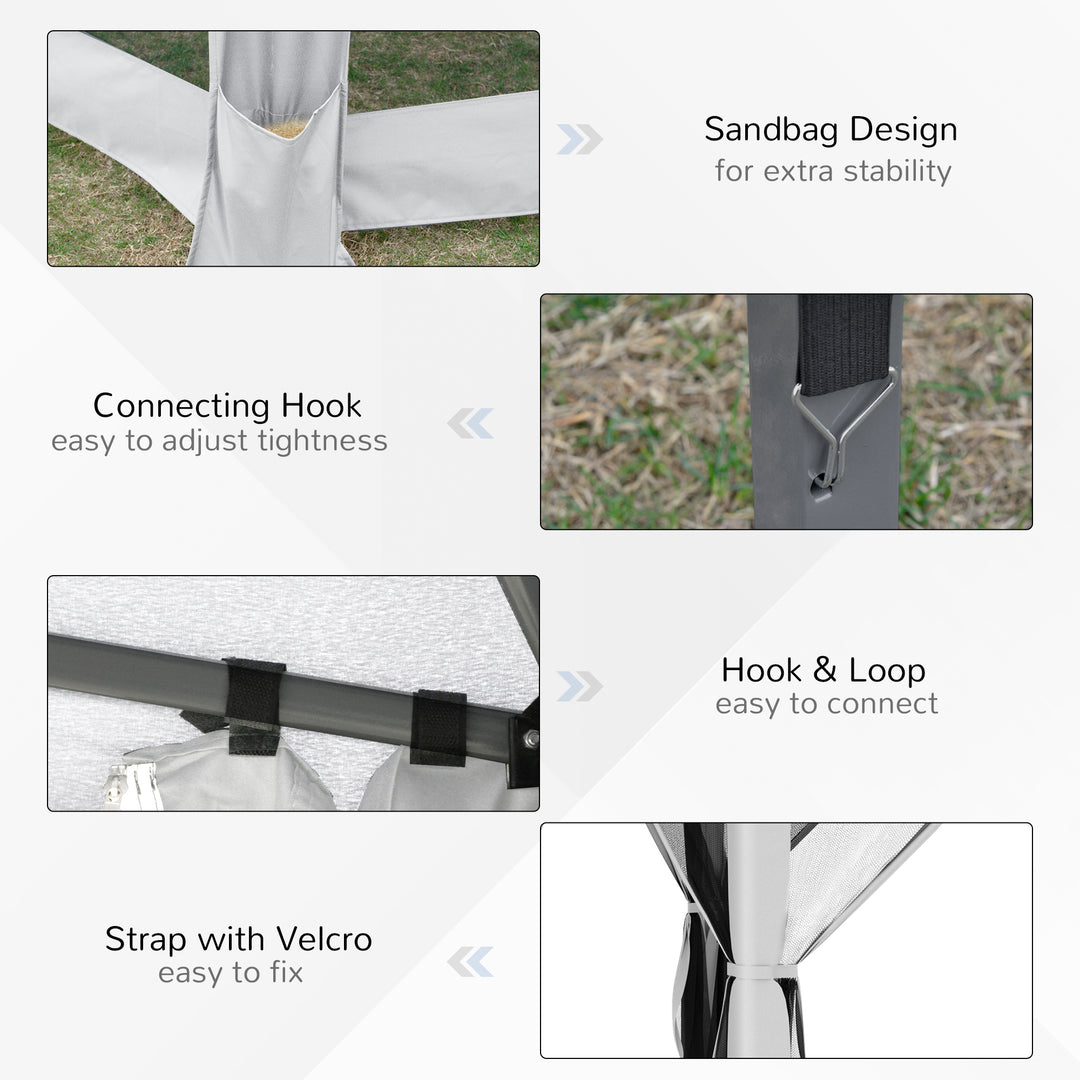 MCL 3.2m Pop Up Gazebo Hexagonal Canopy Tent Outdoor Sun Protection with Mesh Sidewalls, Handy Bag, Light Grey