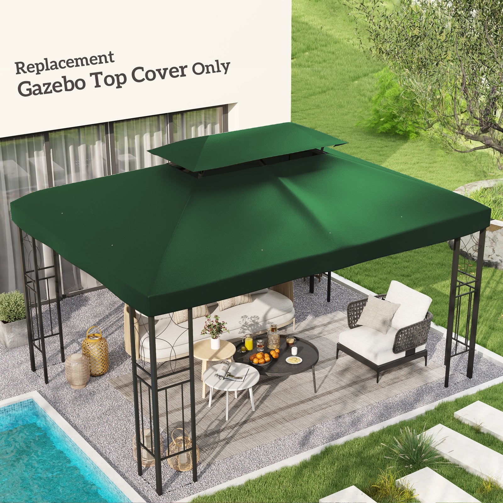 Gazebo Roof Replacement, for 3 x 4m Frames - Green