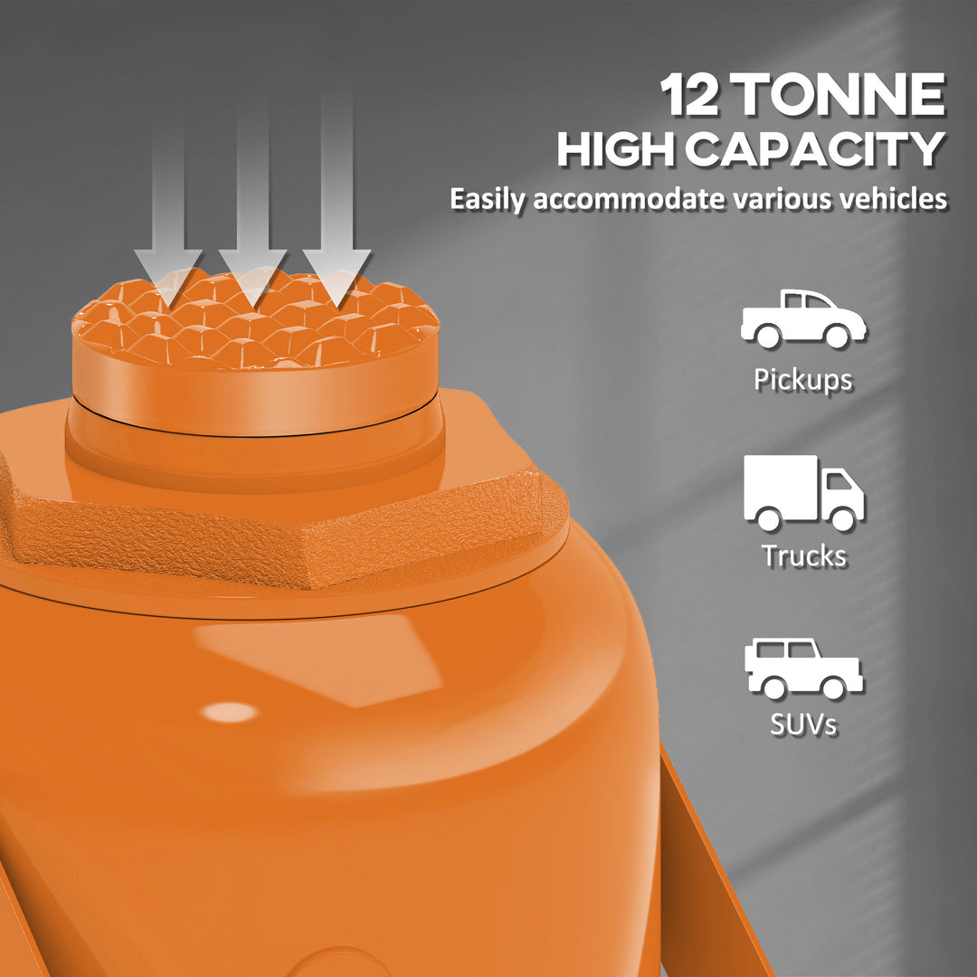 12 Tonne Hydraulic Bottle Jack with 19-37 cm Lifting Range, Heavy Duty Portable Compact Car Jack Lift with Saddle and 3 Section Handle for Pickup, Truck, Auto Repair Maintenance, Orange