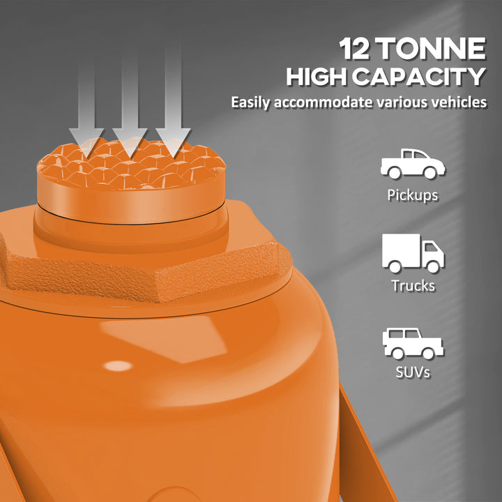 12 Tonne Hydraulic Bottle Jack with 19-37 cm Lifting Range, Heavy Duty Portable Compact Car Jack Lift with Saddle and 3 Section Handle for Pickup, Truck, Auto Repair Maintenance, Orange