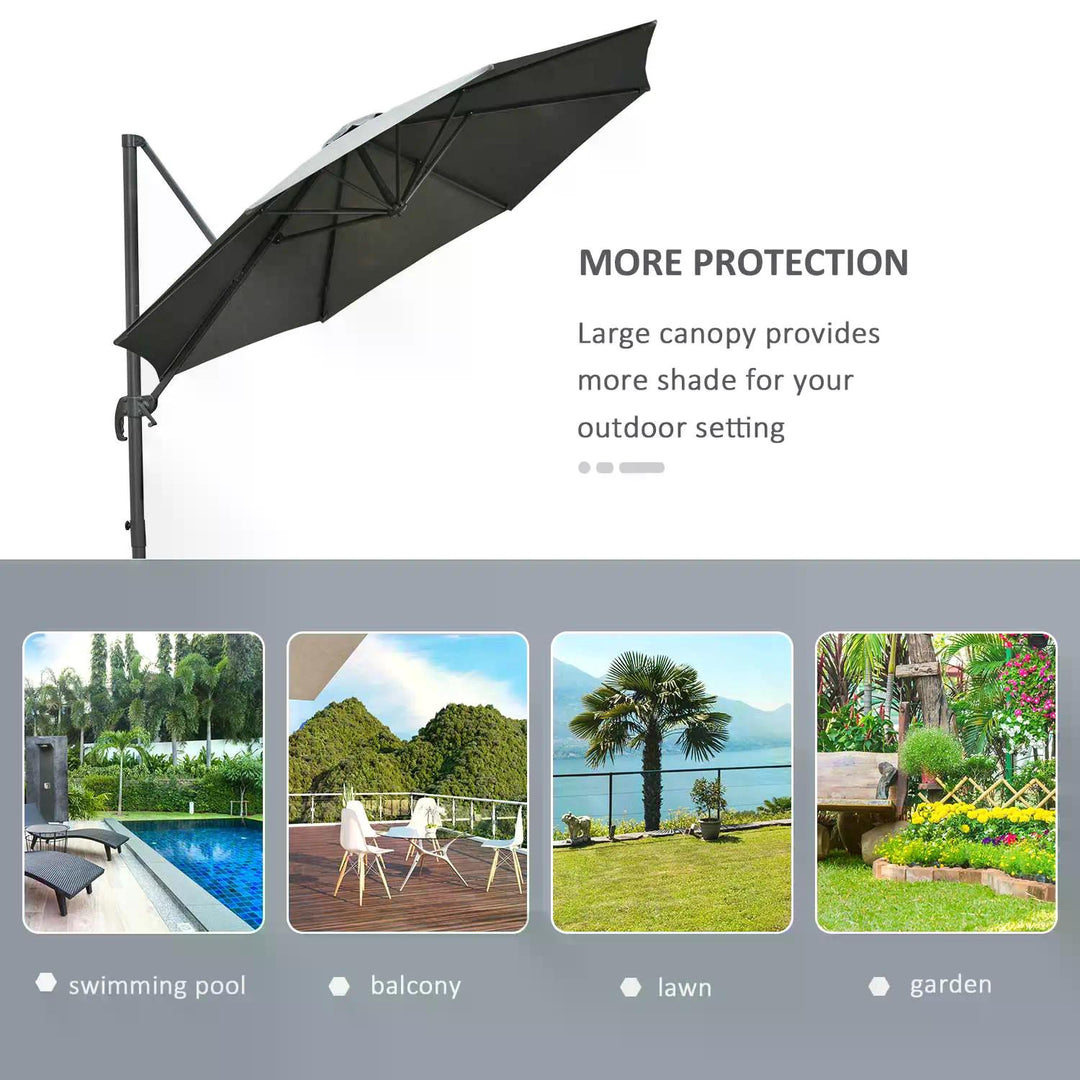 MCL 3(m) Offset Parasol Cantilever Hanging Umbrella 360° Rotation w/ Base Dark Grey
