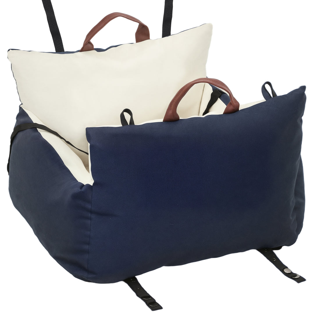MCL Dog Car Seat, Cosy Pet Car Booster Seat for Small Dog Under 5 KG, Portable Travel Bed with Safety Belts, Navy Blue