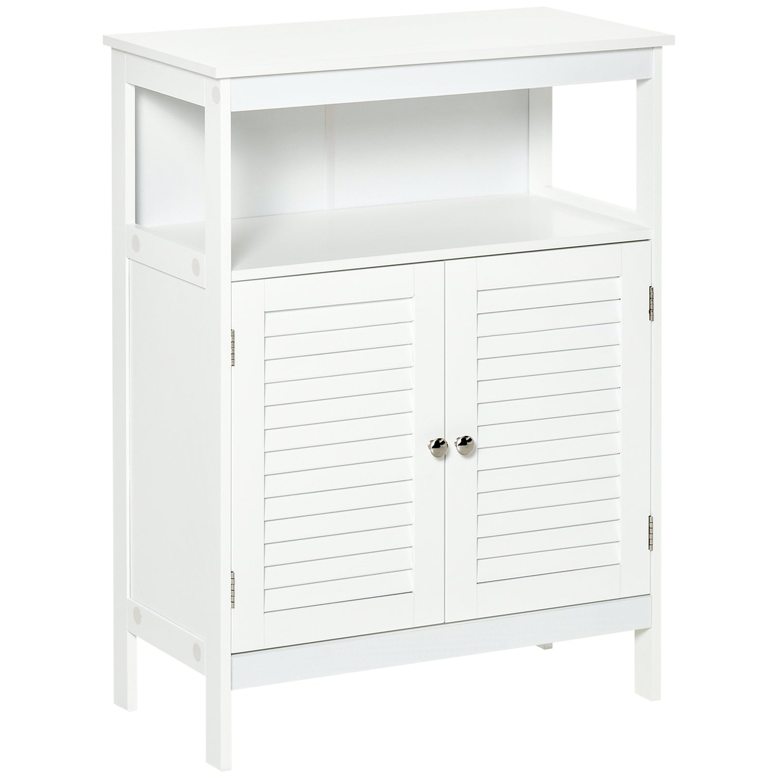 Bathroom Storage Unit Cabinet with Open Storage Shelf, Freestanding Floor Cabinet Organizer with 2 Doors for Living Room Kitchen Entryway, White