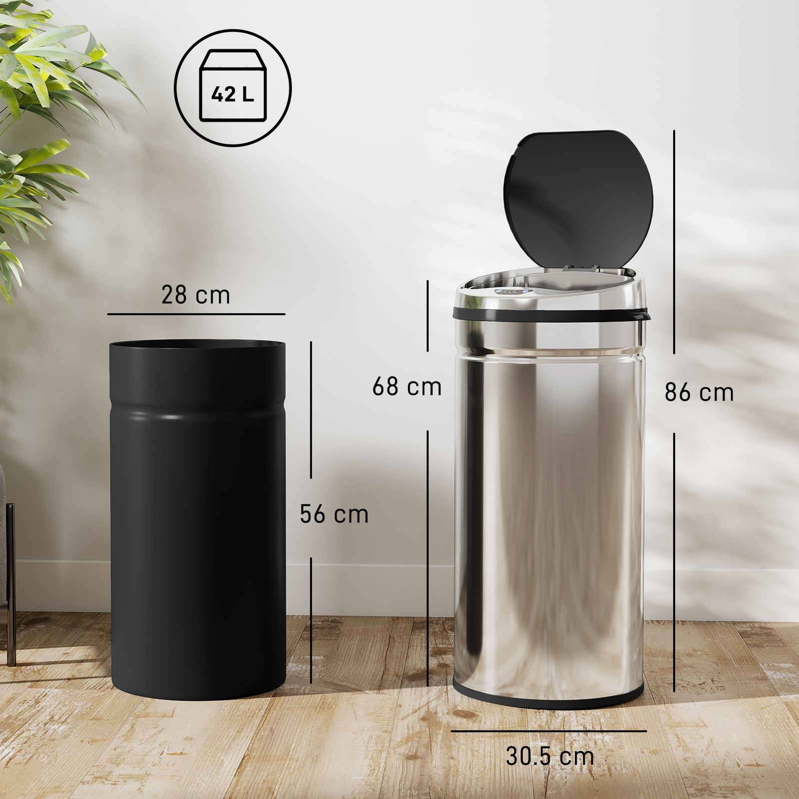 42L Automatic Motion Sensor Rubbish Bin with Fingerprint Resistant, St