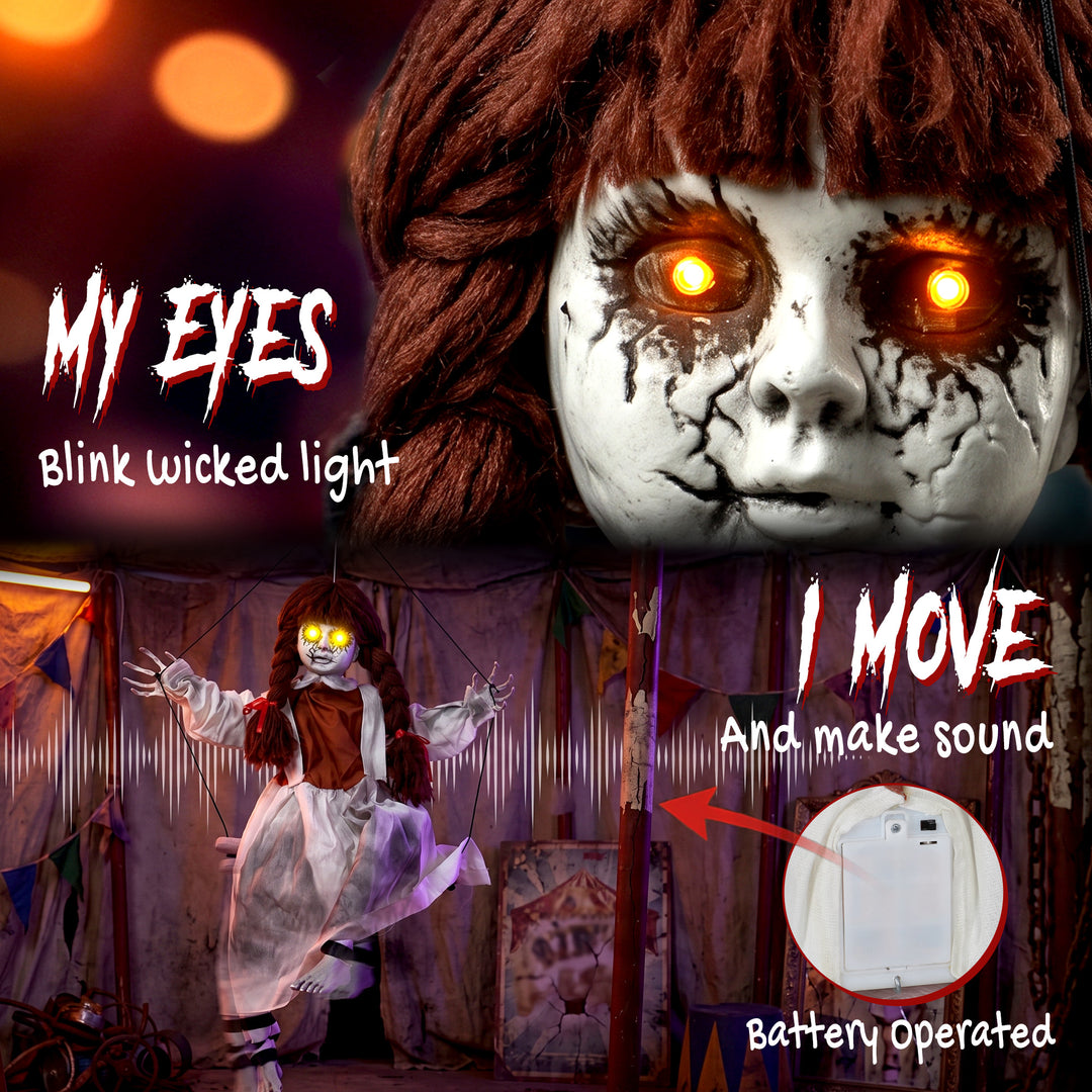 80 cm Halloween Animated Hanging Creepy Girl on Swing Decoration, Kick