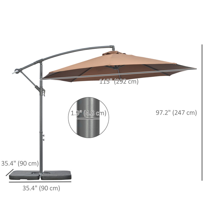 3(m) Garden Banana Parasol Cantilever Umbrella with Crank Handle, Cross Base, Weights and Cover for Outdoor, Hanging Sun Shade, Coffee