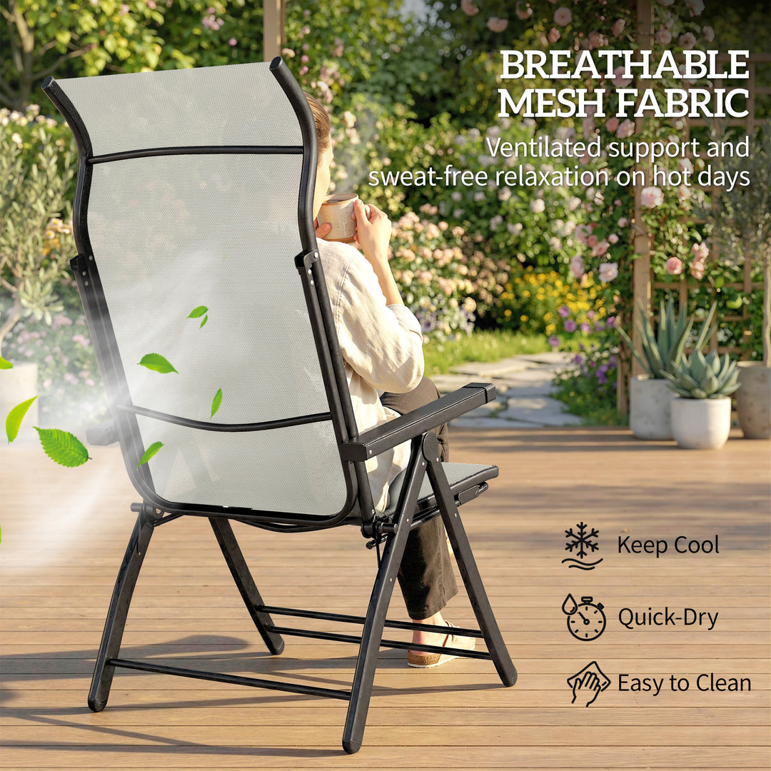 Reclining Garden Chairs Set of 2, 5-Position Folding Sun Loungers with