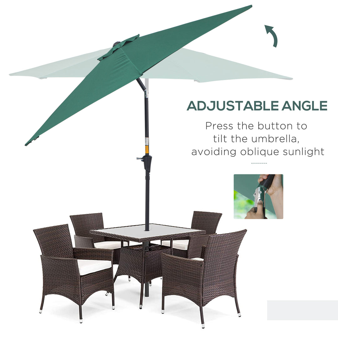 Outsunny 2.7M Tilting Parasol Sun Parasol Outdoor Garden Umbrellas Sun Shade Aluminium Frame with Crank(Green) | Aosom UK