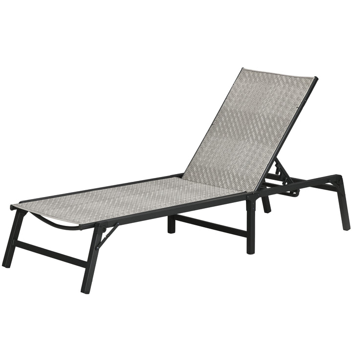 Outsunny Foldable Rattan Sun Lounger Garden Recliner Outdoor Reclining Bed w/ 5-Level Adjustable Backrest, Mixed Grey | Aosom UK