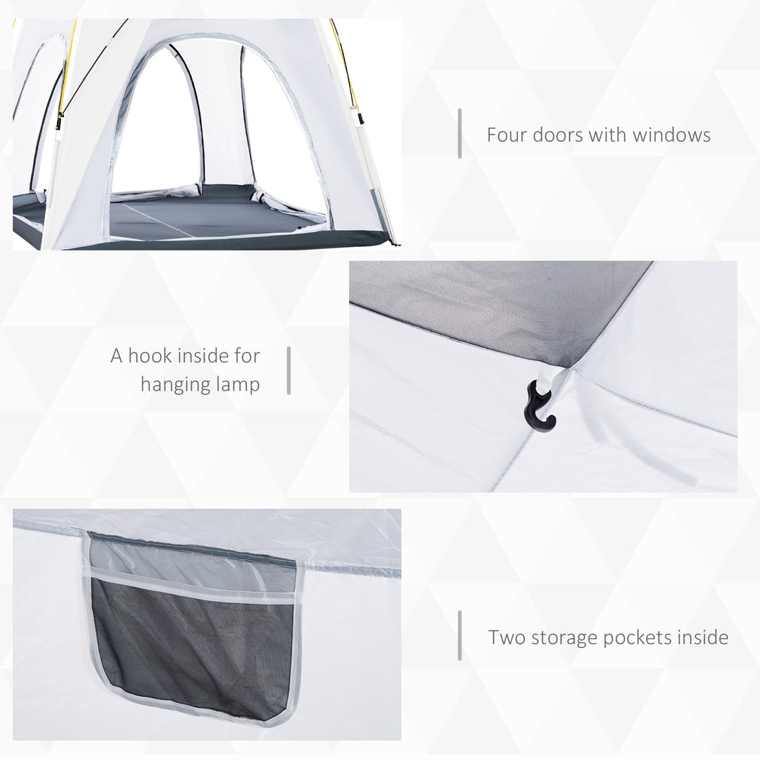 4 Person Automatic Camping Tent, Outdoor Pop Up Tent, Portable Backpacking Dome Shelter, Light Grey