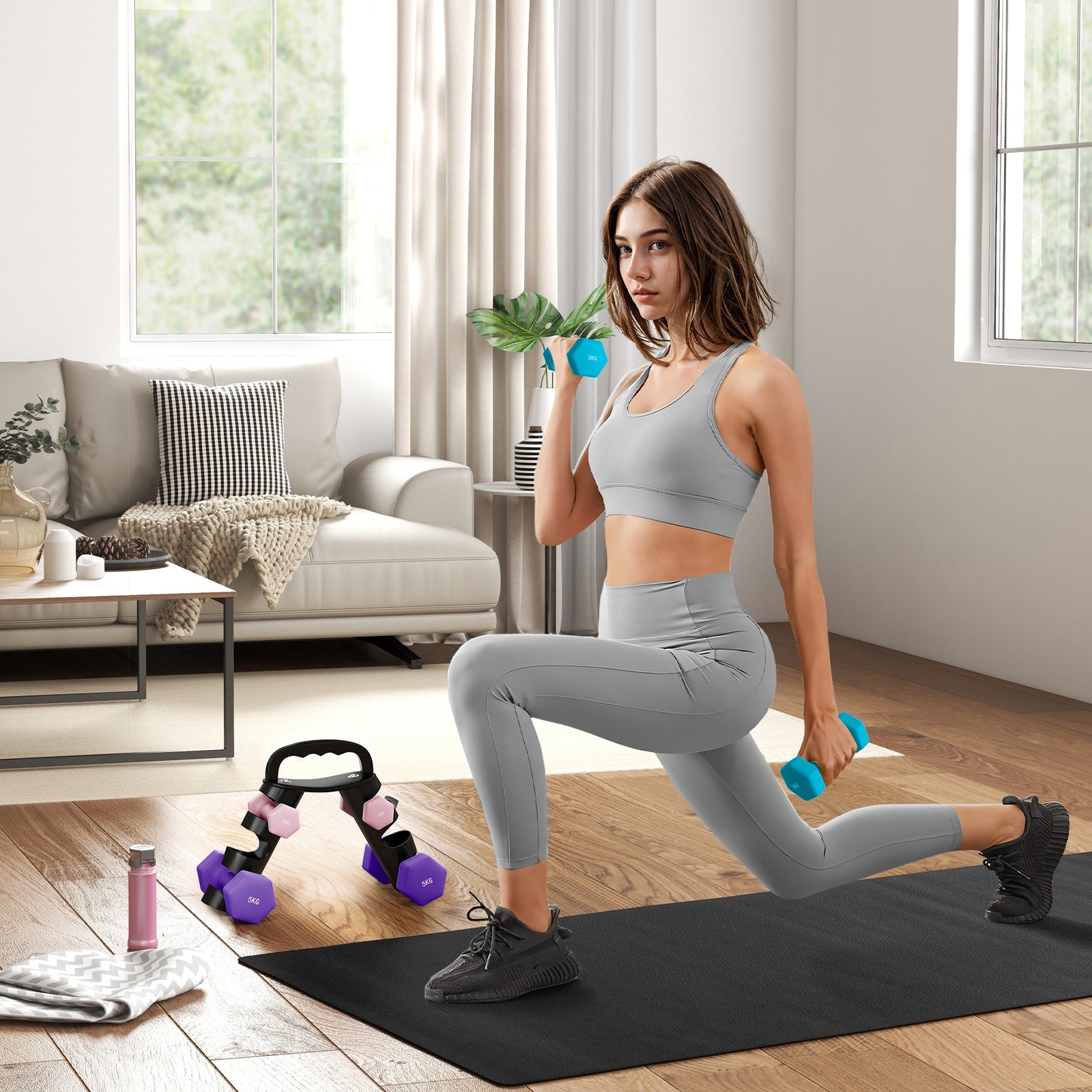 SPORTNOW Dumbbells Set with Storage Rack, 2 x 1kg, 2 x 3kg, 2 x 5kg, Pink