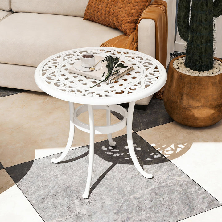 60 cm Round Garden Table, Cast Aluminium Outdoor Patio Table, White