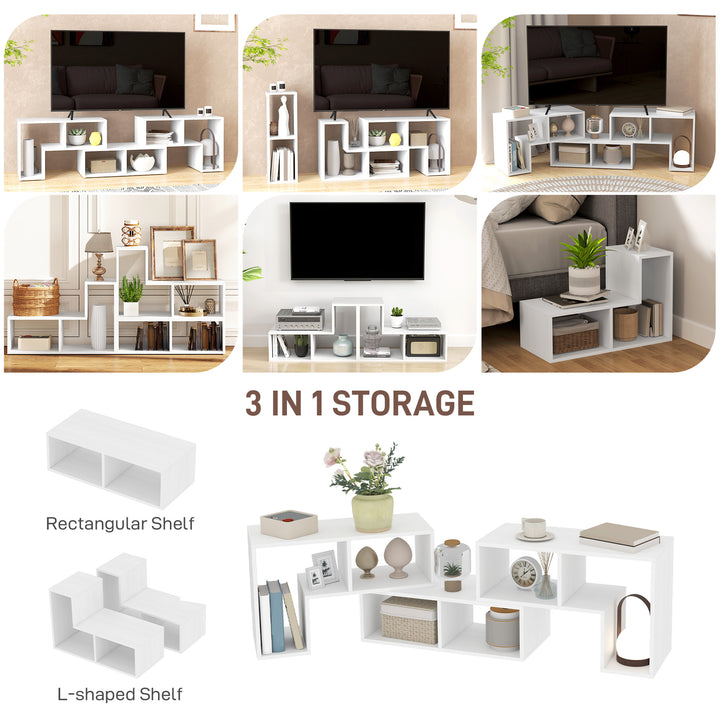 TV Stand for TVs up to 75 Inches, Free Combination TV Unit with Storage Shelves, Extendable Entertainment Centre for Living Room, White Wood Grain