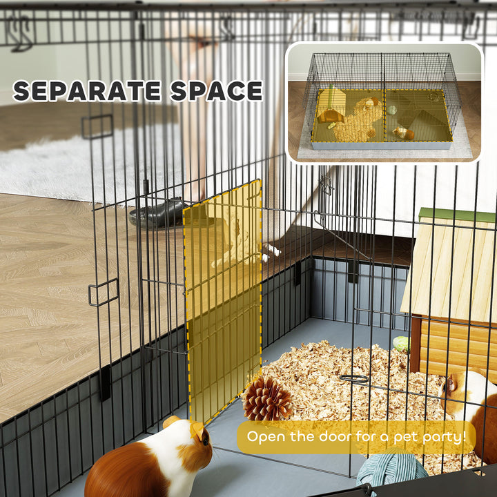 2 in 1 Guinea Pig Cage, Rabbit Cage Pet Playpen with 2 Separate Area, Waterproof Oxford Fabric Floor for Hedgehogs