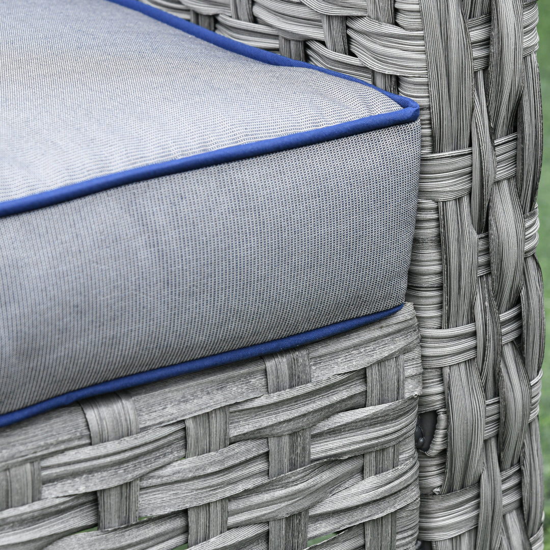 MCL 6 Pieces Rattan Garden Furniture Set, 6 Seater Garden Sofa Set with Glass Top Dining Table, Loveseat, 2 Armchairs and Ottomans, Wicker Outdoor Conservatory Furniture for Patio, Grey