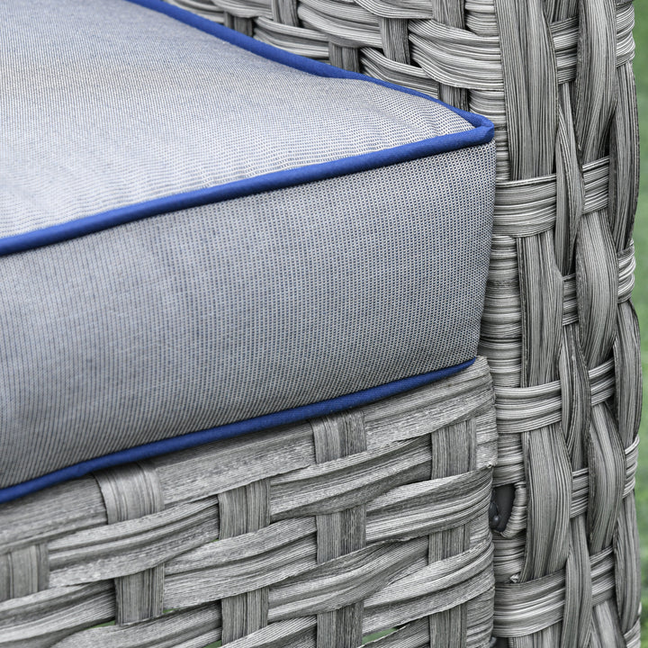 MCL 6 Pieces Rattan Garden Furniture Set, 6 Seater Garden Sofa Set with Glass Top Dining Table, Loveseat, 2 Armchairs and Ottomans, Wicker Outdoor Conservatory Furniture for Patio, Grey