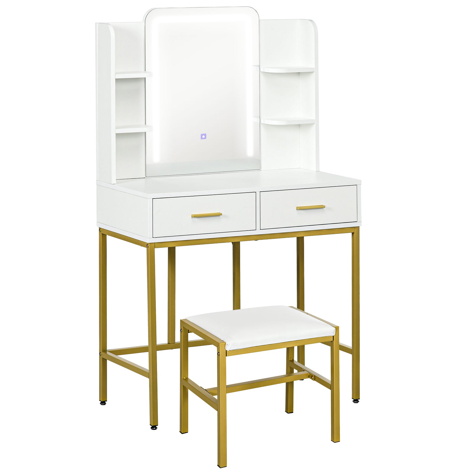 LED Light Dressing Table, with Stool - White