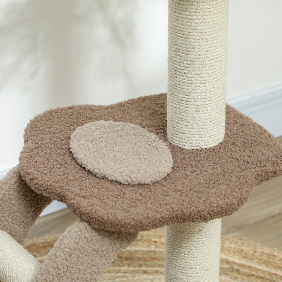 Cat Tree for Indoor Cats, 88cm Cat Tower with Sisal Scratching Post, Hanging Ball, Large Cat Perch, Stairs, Brown