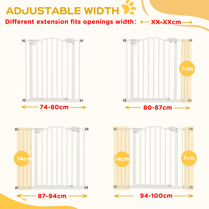 PawHut Metal 74-100cm Adjustable Pet Gate Safety Barrier w/ Auto-Close Door White | Aosom UK