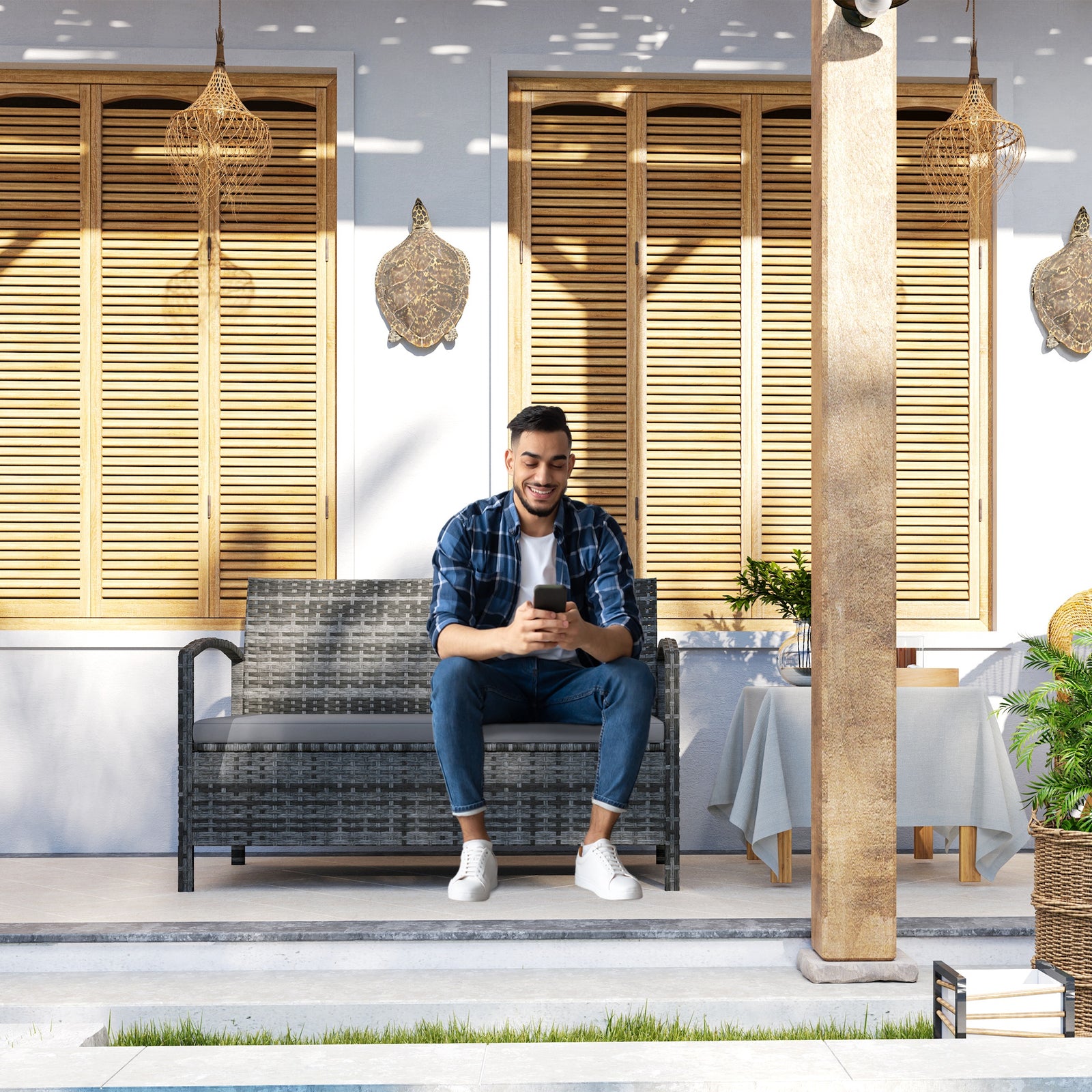 125L Storage Garden Bench, with Cushion - Grey