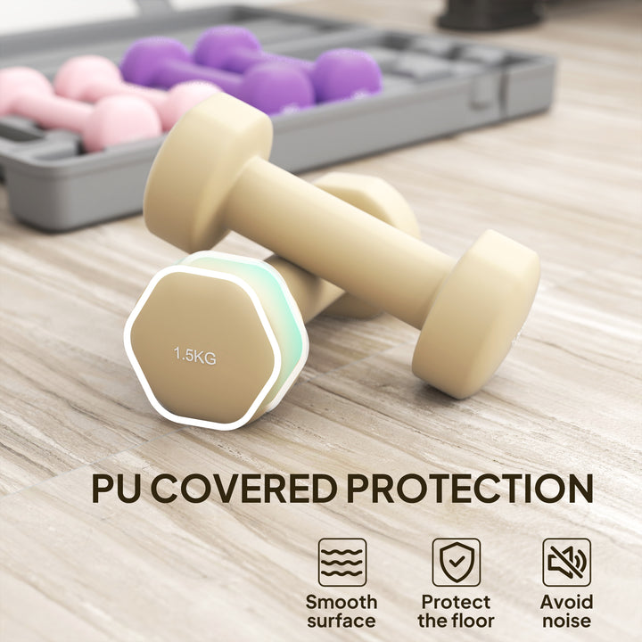 6Kg Dumbbell Set, Fitness Weight Set for Men and Women, Home Gym Workout, Pink, Purple, Brown
