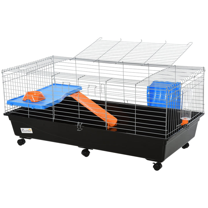 PawHut Steel Medium 2-Tier Small Guinea Pigs Hutches w/ Accessories Blue/Orange