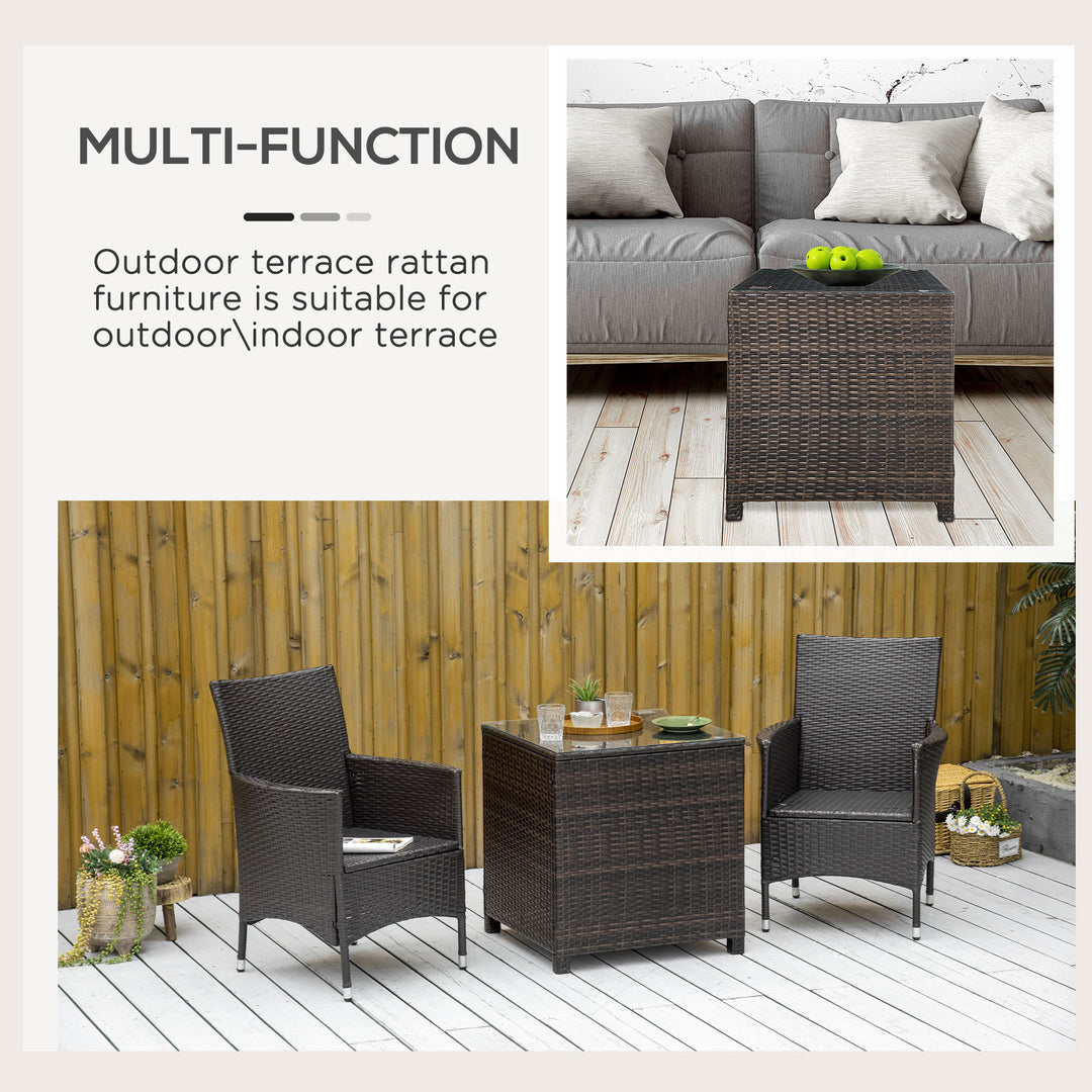 Outsunny Rattan Side Table for Garden Patio, Durable Frame with Tempered Glass Top, Weather