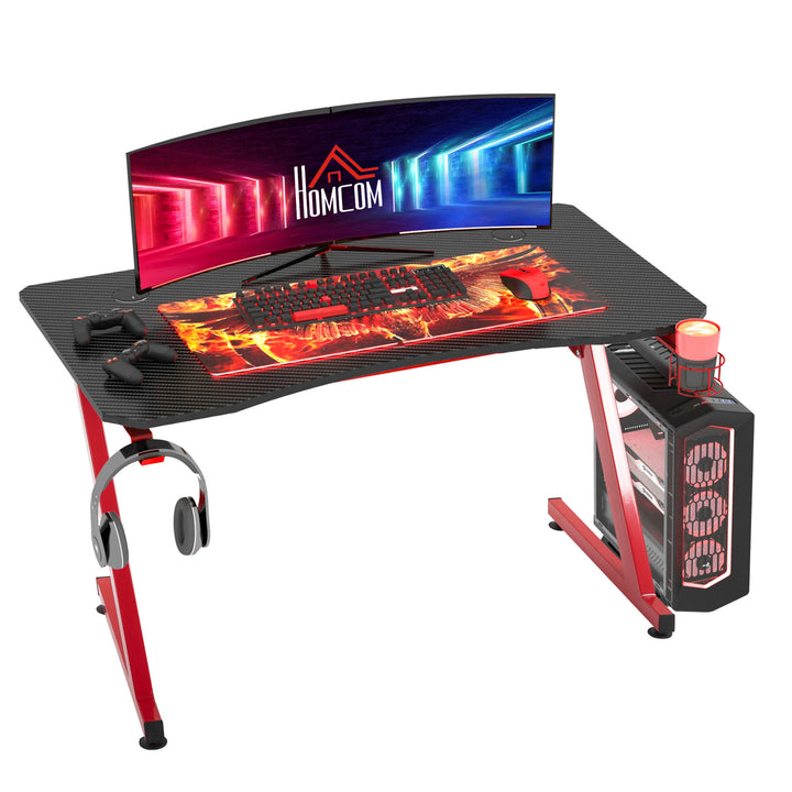 HOMCOM Gaming Desk Steel Frame w/ Cup Headphone Holder Adjustable Feet Cable Organiser Home Office Computer Table Red | Aosom UK