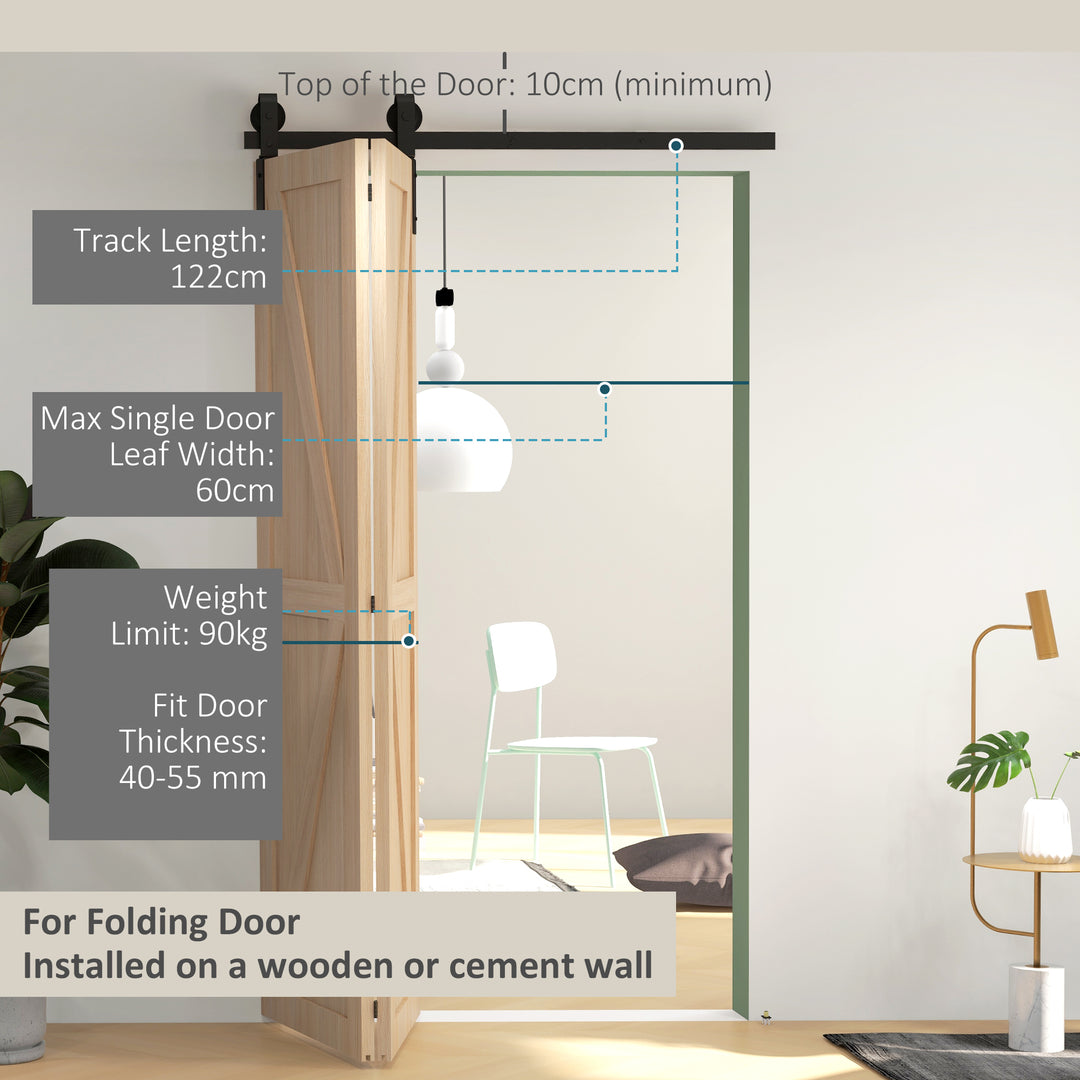 HOMCOM 4FT/122CM Bi-Folding Sliding Barn Door Hardware Track Kit, Heavy Duty Sliding Door Kit for 2 Doors with J Shape Hanger | Aosom UK