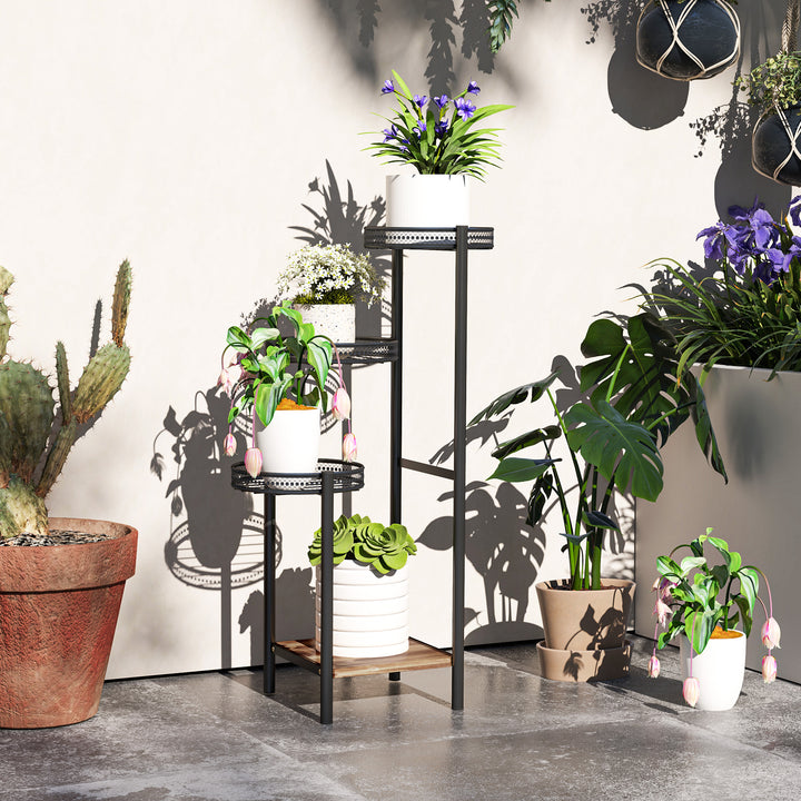 Four-Tier Steel Plant Stand - Black
