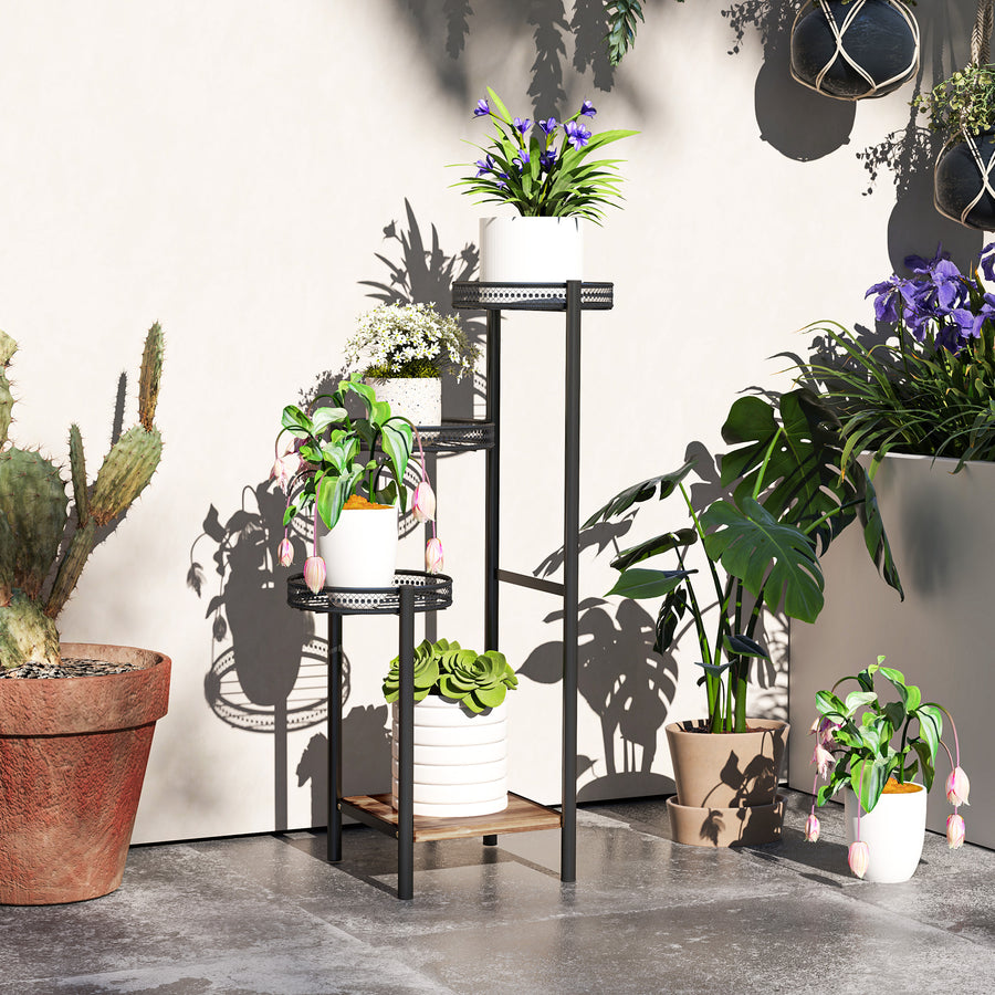 Four-Tier Steel Plant Stand - Black