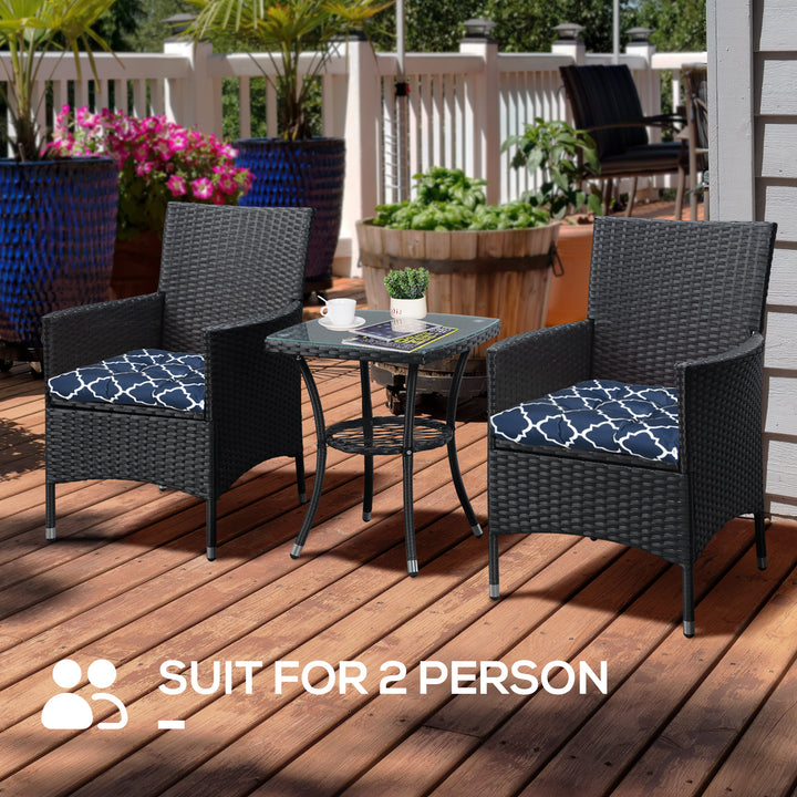 Set of Two Patterned Outdoor Seat Cushions - Blue/White