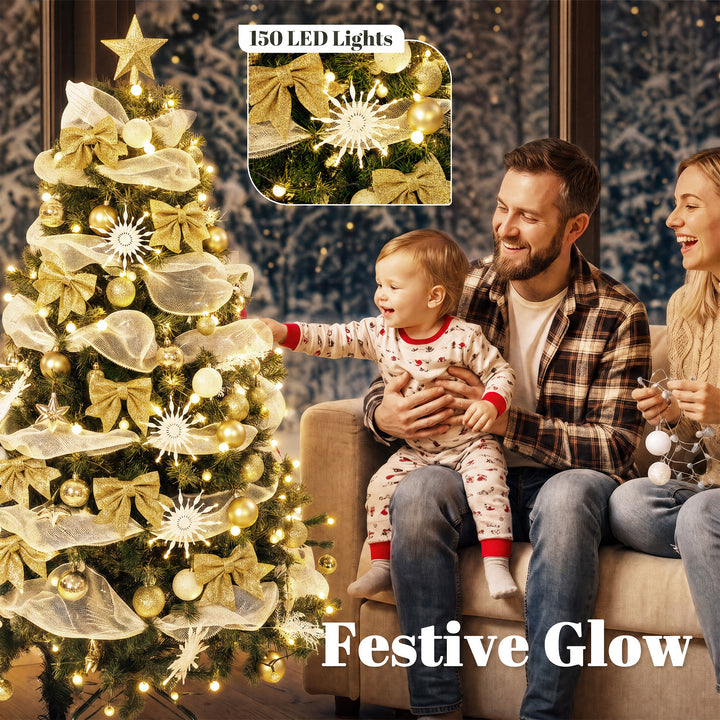 5ft Pre-Lit Christmas Tree with 150 LED Lights, Artificial Xmas Tree - view 5